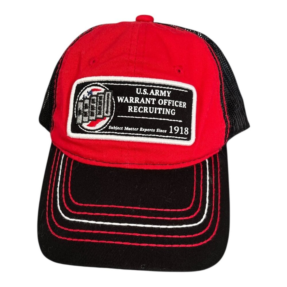 U.S. Army Warrant Officer Recruiting Hat Red Black Mesh Trucker Cap Bretmor
